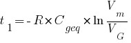 t_1=-R*C_geq*ln{V_m/V_G} t_1=-R*C_geq*ln{V_m/V_G}