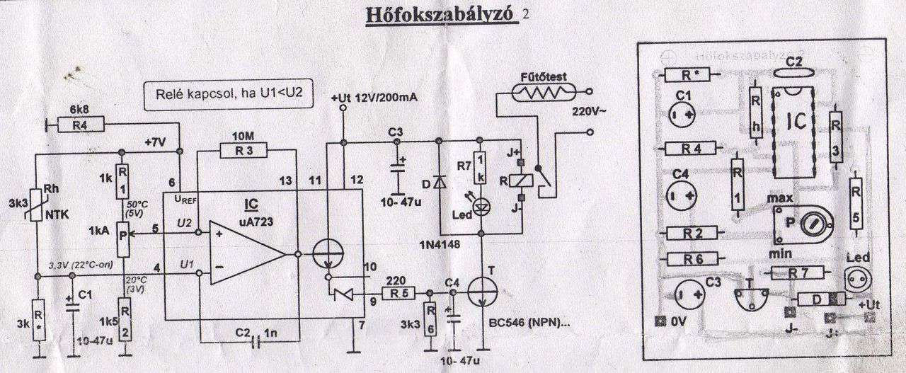 Hőfokszabályzó kapcsolási rajz